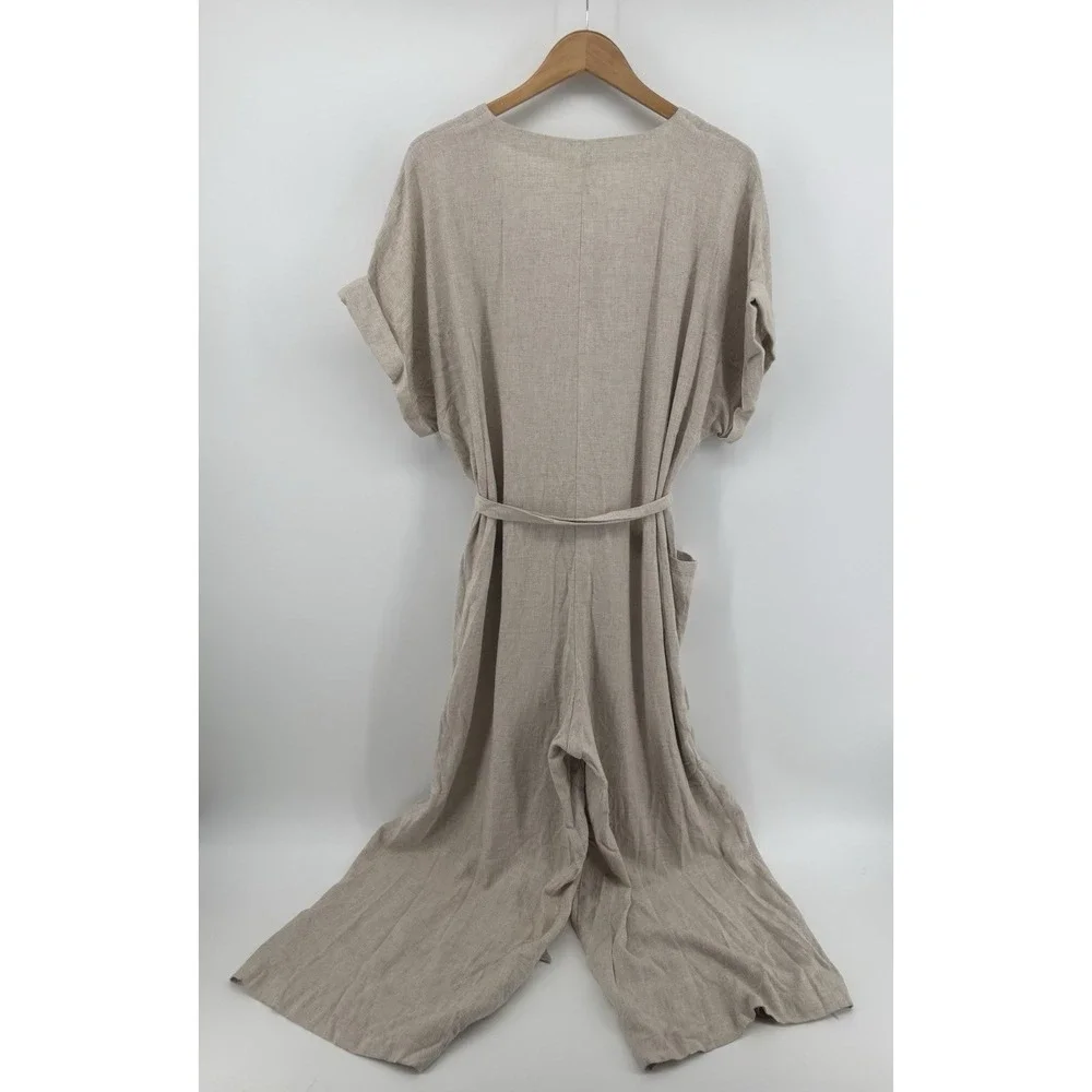 NWT H&M Linen Jumpsuit Sz XL Preppy Resortwear Vacation Cottagecore Momcore